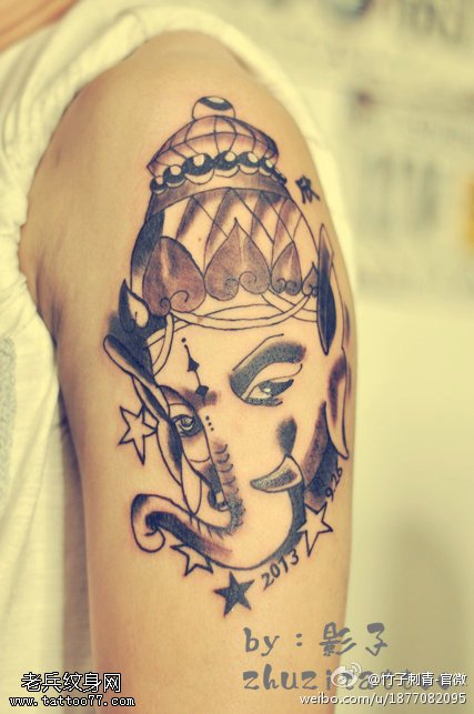 胳膊点刺波西米亚风象神纹身图案