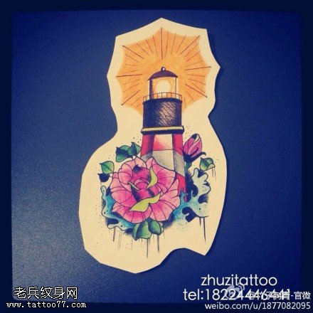 花团锦簇灯塔纹身图案