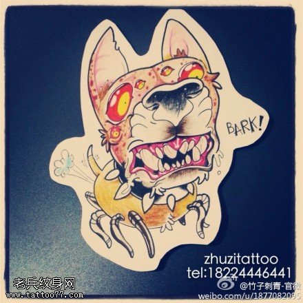 诡异欧美风变异体蜘蛛与狗纹身图案
