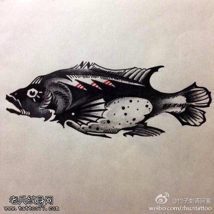 欧美风墨色剑鱼纹身图案