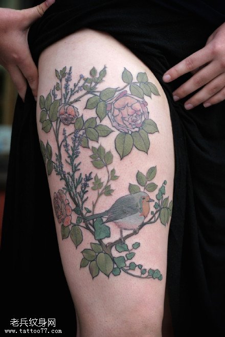 逼真写实的月季花纹身图案