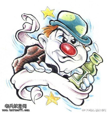 彩绘小小丑手稿纹身图案