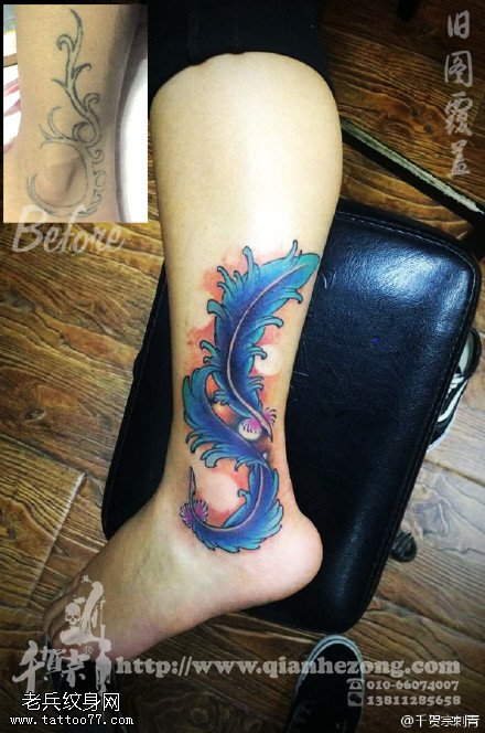 遮盖旧纹身漂亮的羽毛纹身图案