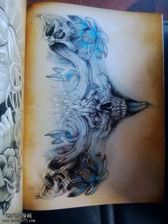 大V骷髅纹身图案