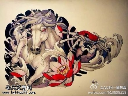 彩色马莲花纹身手稿图案