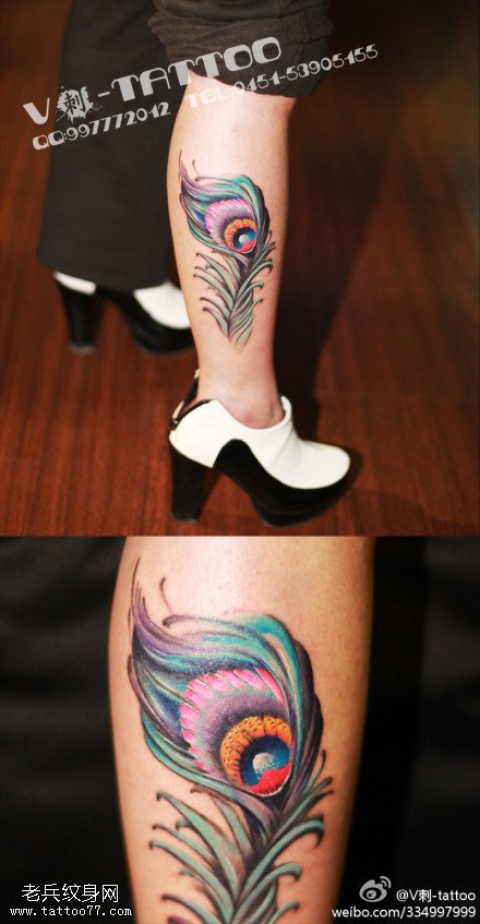 彩色鲜艳羽毛纹身图案