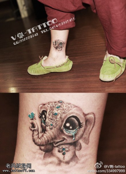 可爱流泪小象纹身图案