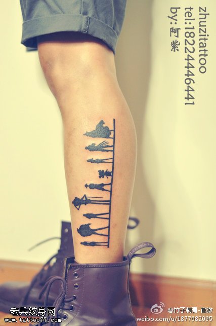 腿部点刺日本漫画海贼王全体成全纹身图案