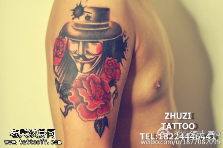 胳膊点刺欧美风v字仇杀队刺客纹身图案