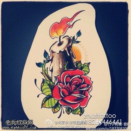 彩色漂亮的玫瑰蜡烛纹身图案