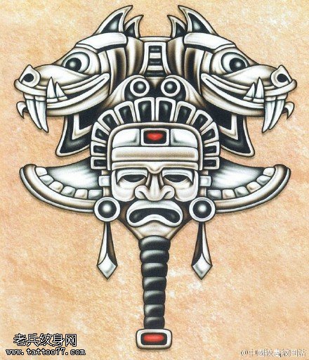 古代庄严的头像手稿纹身图案