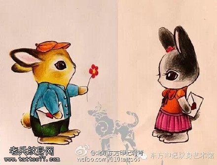 卡通的可爱小兔子纹身图案