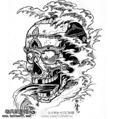 嘎巴拉风格骷髅头手稿纹身图案