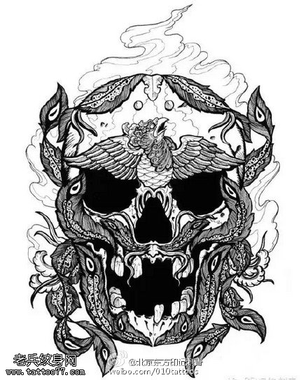 嘎巴拉风格骷髅手稿纹身图案