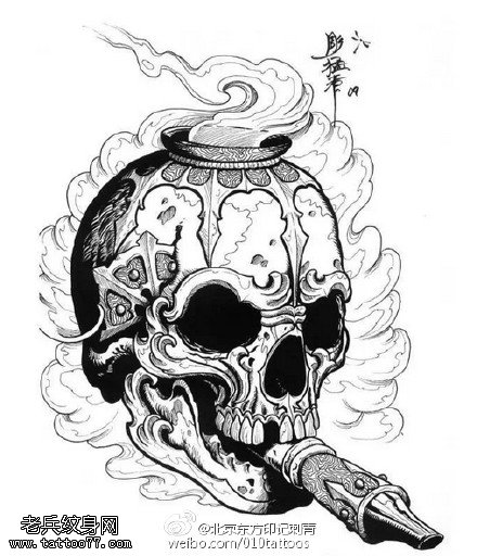 嘎巴拉骷髅发髻纹身图案