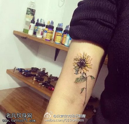 逼真漂亮的向日葵花纹身图案
