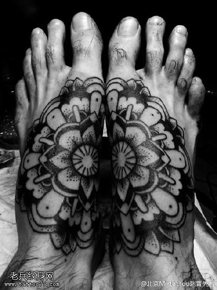 脚部个性梵花图腾纹身图案