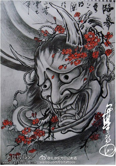 经典素描般若梅花纹身图案