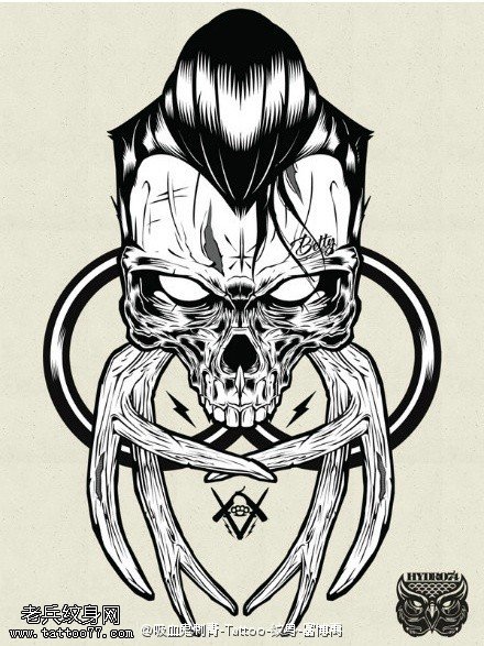经典骷髅头手稿纹身图案