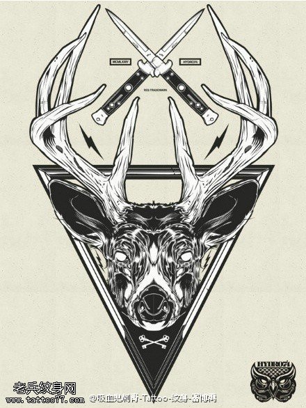 精美的羚羊手稿纹身图案