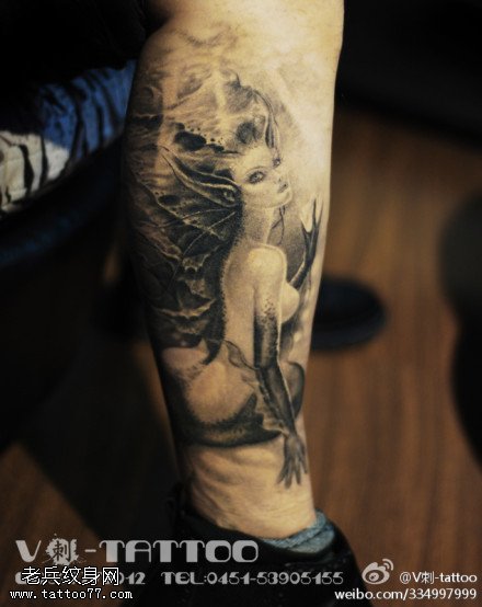 唯美高雅美人鱼纹身图案