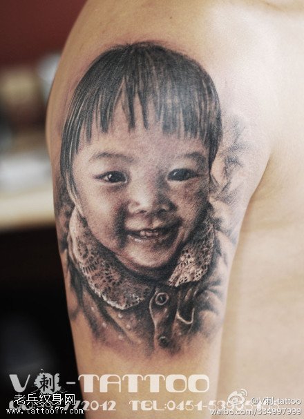 笑嘻嘻小孩纹身图案