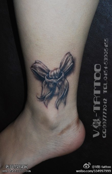 唯美好看蝴蝶结纹身图案