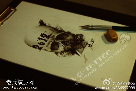 世界末日骷髅头纹身图案手稿