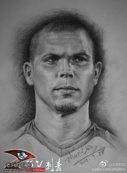 英俊球员纹身图案手稿