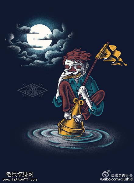 海洋漂流孤独人纹身图案