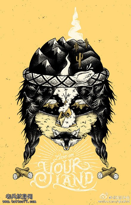 欧美风印第安插画纹身图案