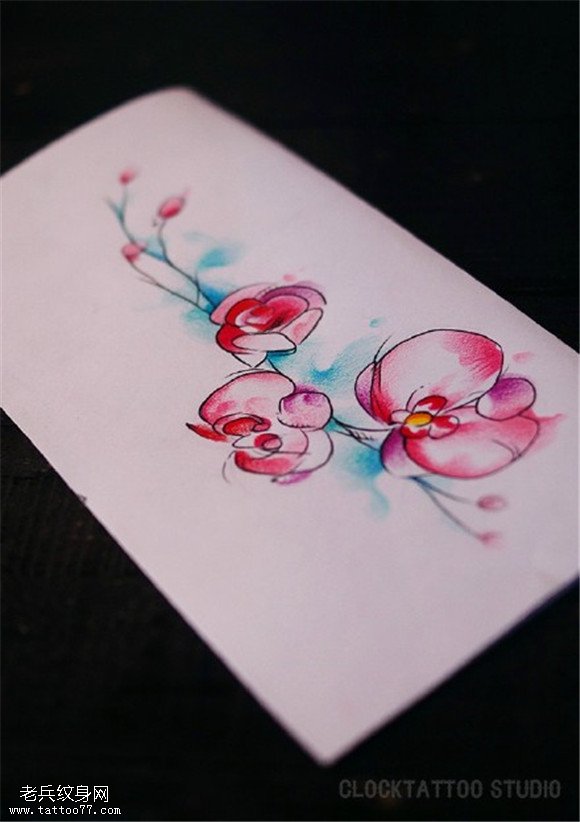 彩色花纹身手稿图案