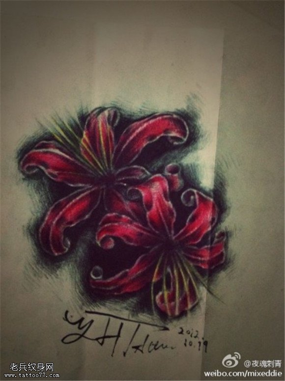 彼岸花纹身手稿图片