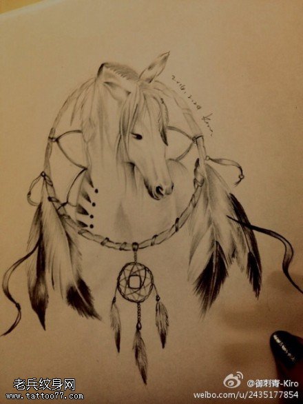 马捕梦网纹身手稿图案