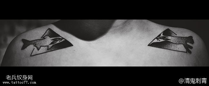 肩头小清新鲨鱼纹身图案