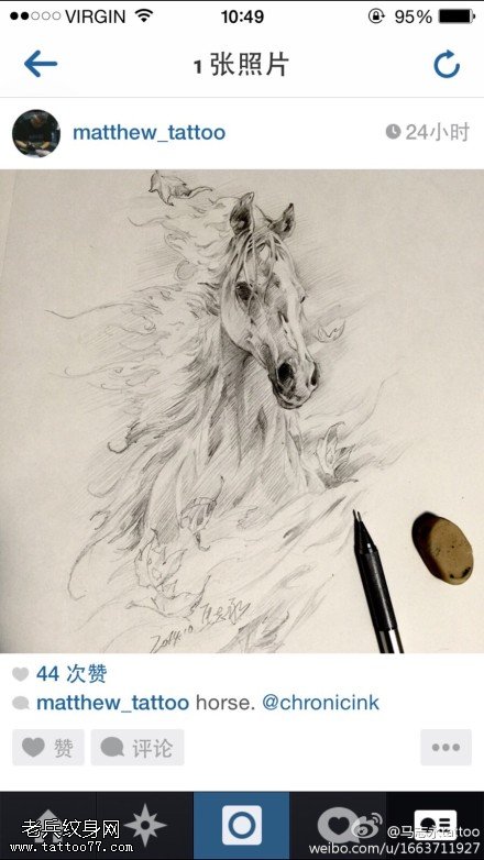 奔马素描纹身图案