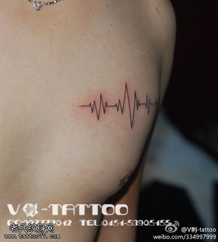 一条线简单心电图纹身图案