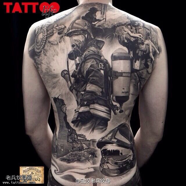 纹身秀图吧向英雄致敬：消防员纹身图案消防纹身素材图片系列