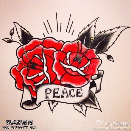 欧美风插画风格玫瑰纹身图案