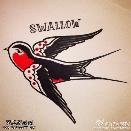 插画风格飞翔燕子纹身图案