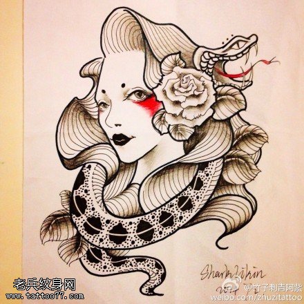 美丽性感妩媚蛇蝎女纹身图案