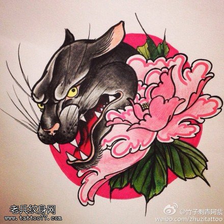 月季花豹子老虎纹身图案