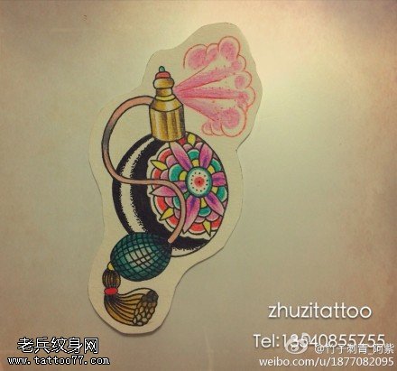 花团锦簇复古小香水瓶纹身图案
