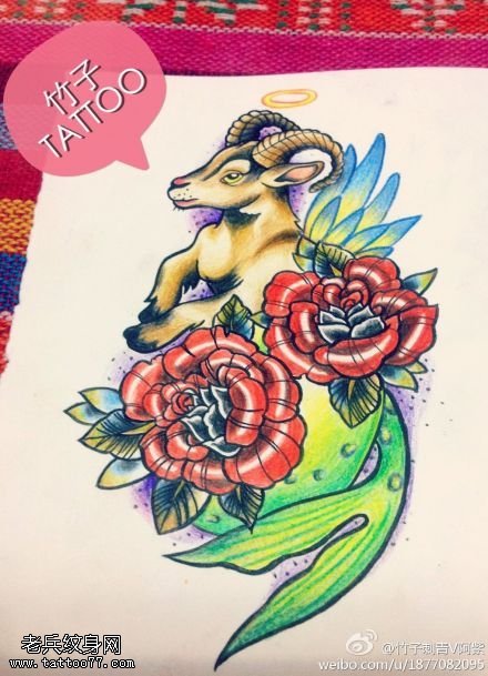 玫瑰花天使摩羯座纹身图案