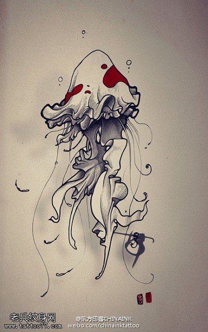 优美的手稿水母纹身图案