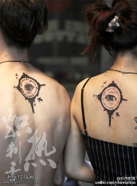 情侣经典相望的眼睛纹身图案