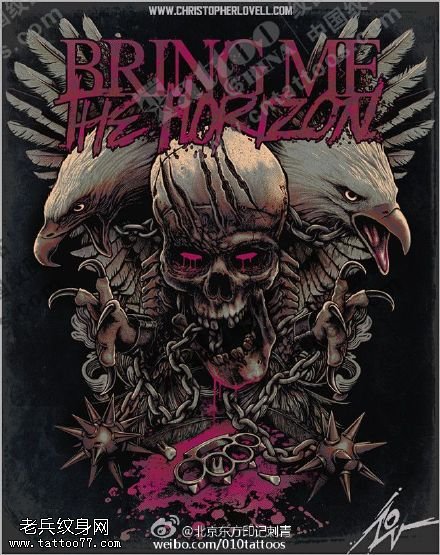 彩绘乌鸦骷髅纹身图案