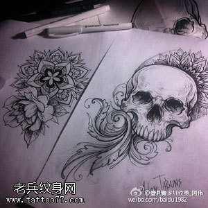 经典手绘骷髅纹身图案