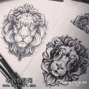 手绘经典狮子纹身图案