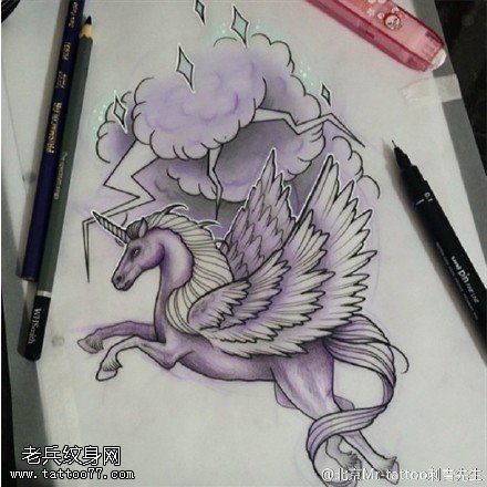 经典独角兽手稿纹身图案